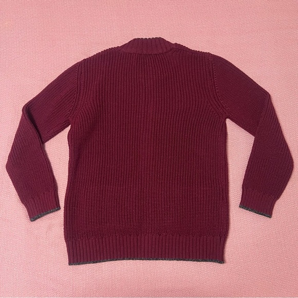 Aran sweater Men's Merino Wool Ribbed Cardigan size L claret - Picture 4 of 6